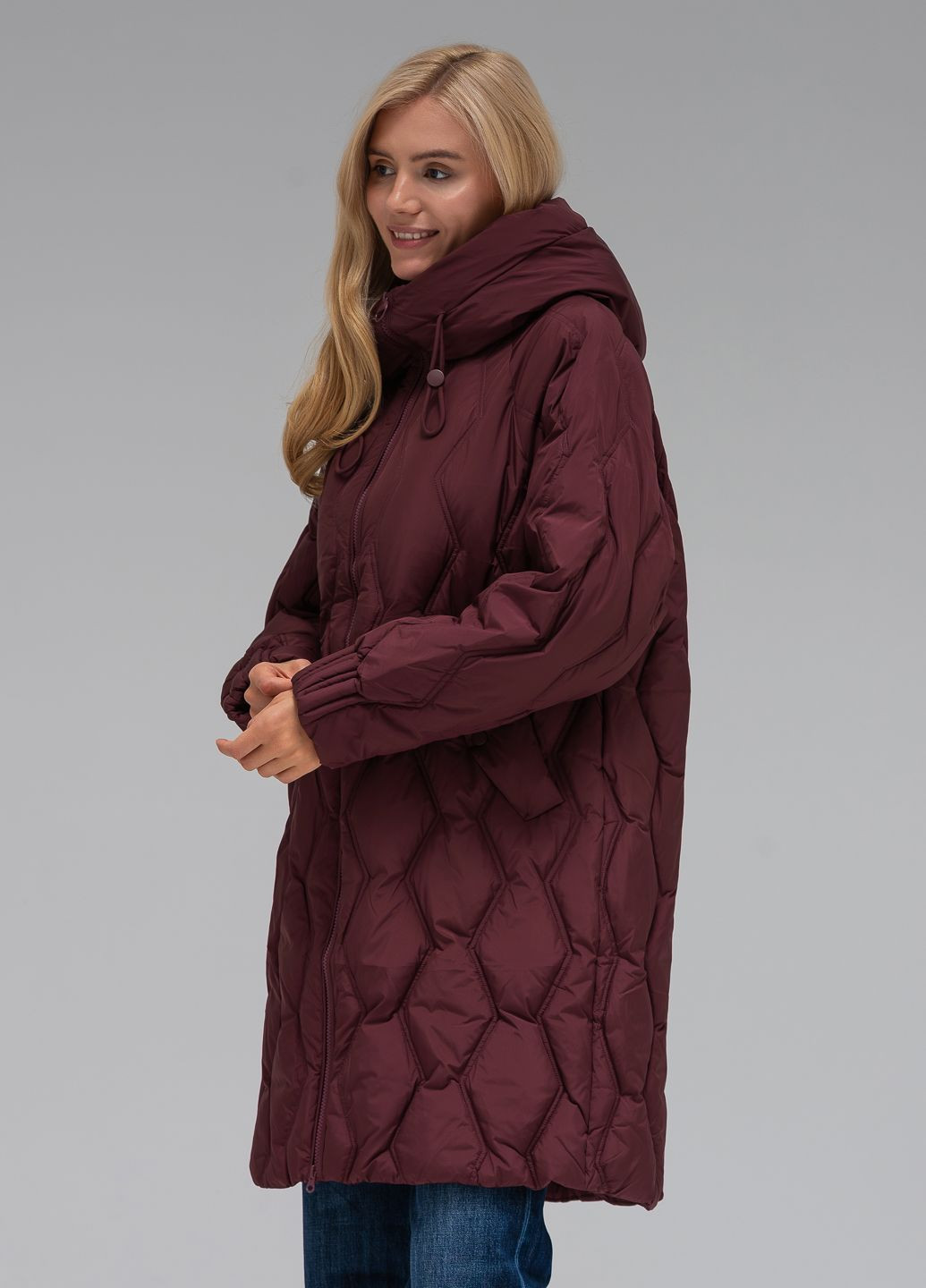 Бордова куртка-пальто з капюшоном модель Viva 275