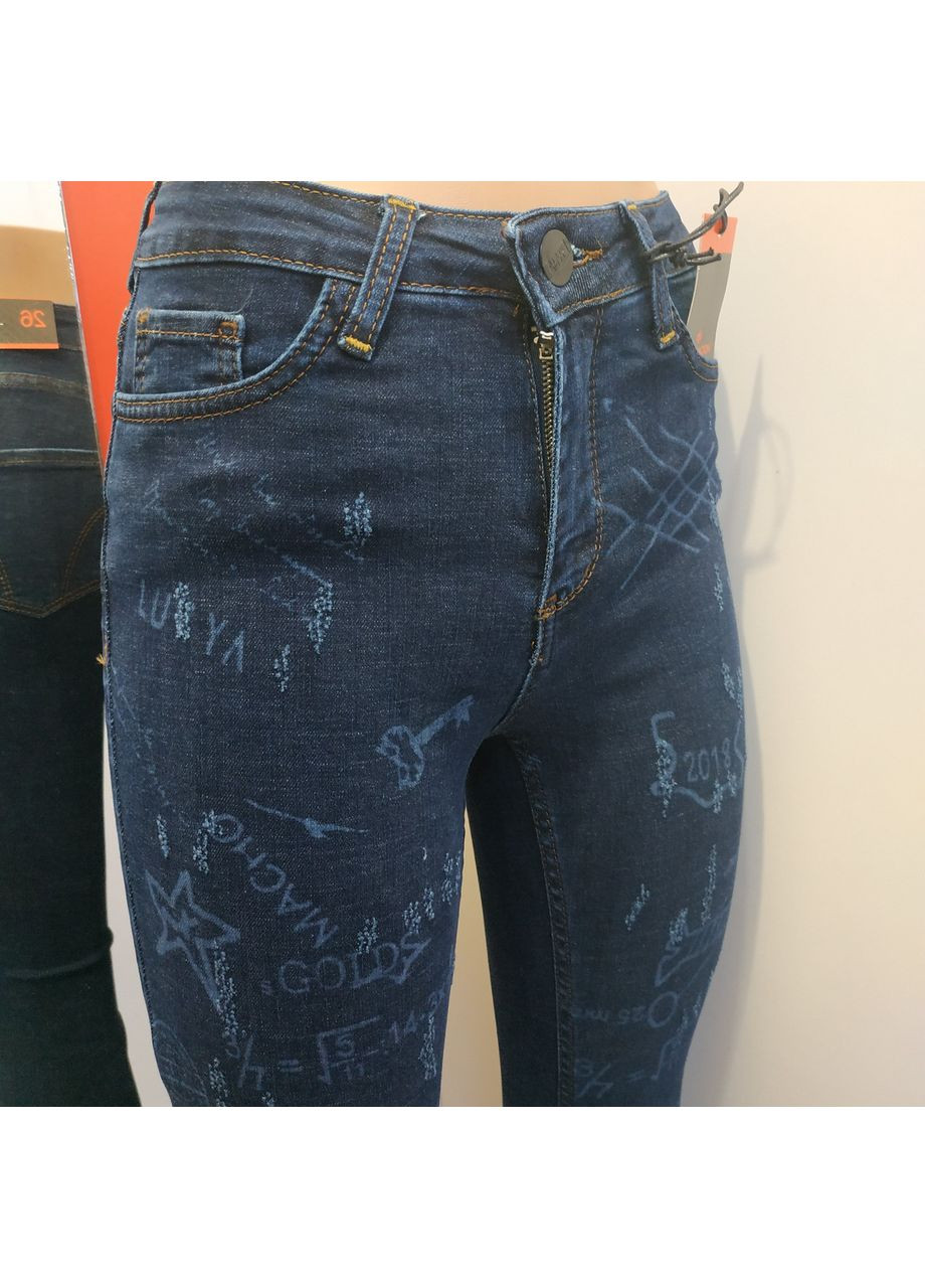 Джинсы женские скини узкие с надписями стрейч 30 синие No Brand - (363053956)