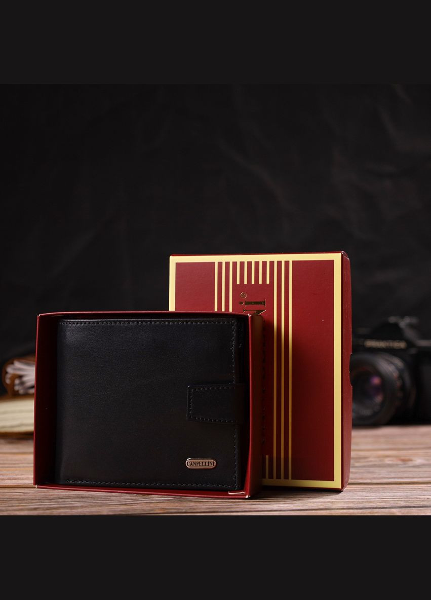 Гаманець чоловічий Шкіряний гладкий 21880 Чорний Canpellini (306881604)