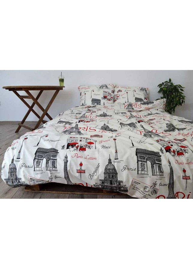 Комплект постільної білизни бязь Голд Люкс двоспальний — 4 предмети Ейфелева вежа червоний Vilenna (332054181)