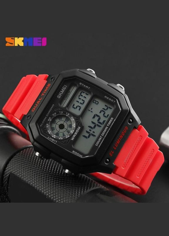 Годинник спортивний водостійкий 1299 (Скмей), колір чорний з червоним ( код: IBW874BR ) Skmei (323139143)