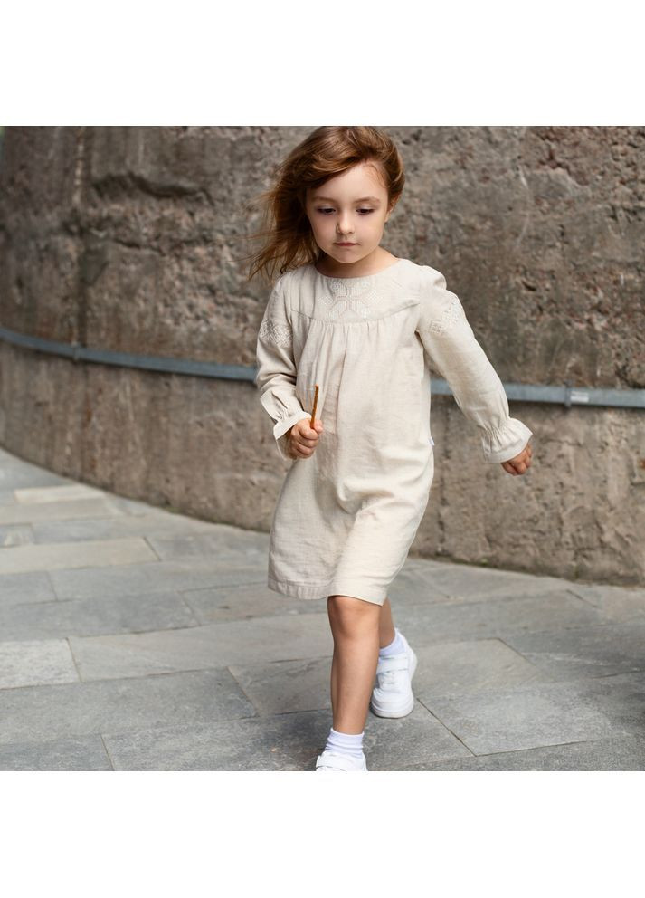 Бежевое платье-вышиванка льняное детское для девочек trendy тot Trendy Tot (371262571)