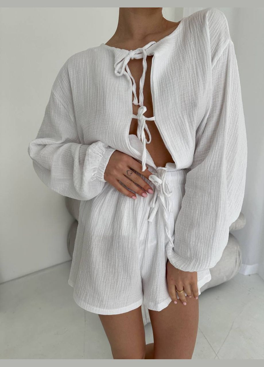 Біла жіноча піжама муслін сорочка + шорти No Brand