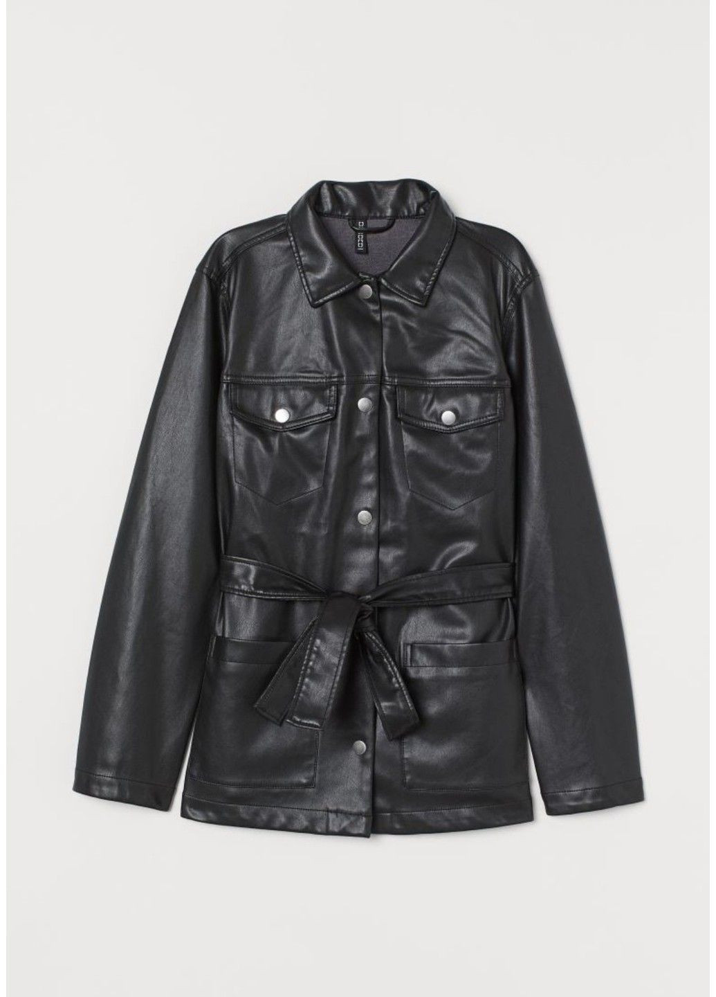 Черная демисезонная женская куртка с поясом на завязи из эко-кожи н&м (56607) xs черная H&M