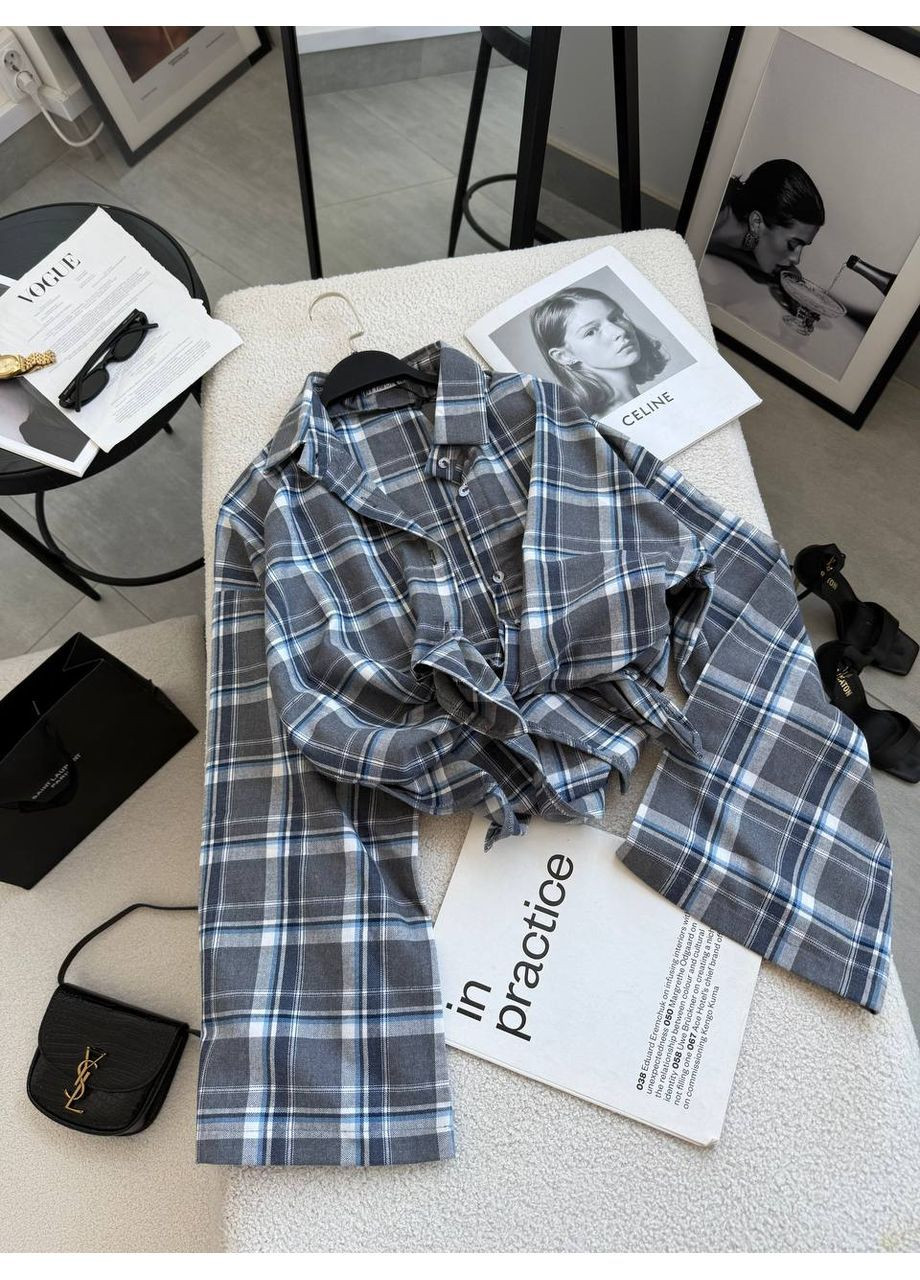 Серая спортивная, повседневный, домашний рубашка в клетку No Brand с длинным рукавом