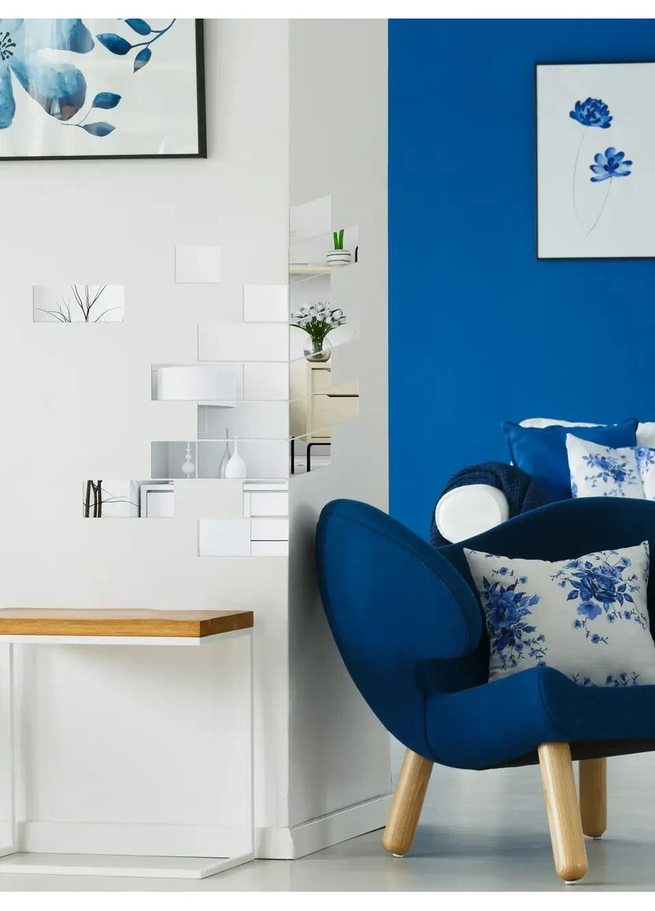 Наклейка дзеркальна акрилова декоративна для стін самоклейна Цеглинки 13.4х5 см 18 шт. Срібло Ваша Світлість (366334475)