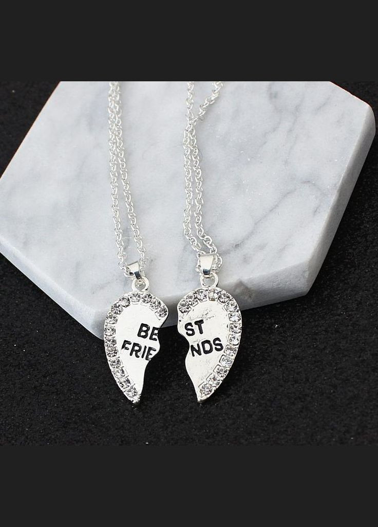 Парні підвіски BEST FRIENDS кращі друзі кулони дві половинки серця зі стразами No Brand (339869710)