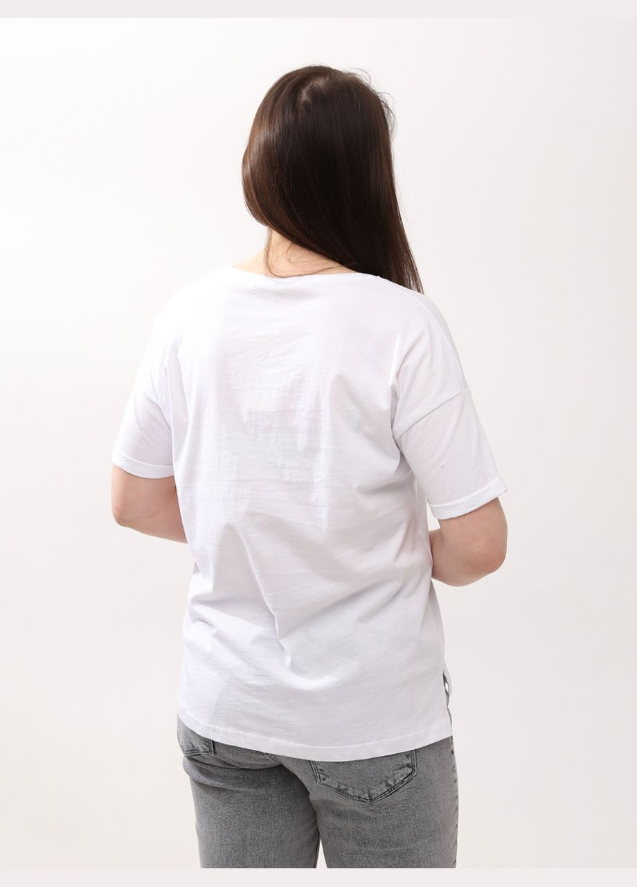 Белая летняя женская футболка белая прямая с принтом с коротким рукавом MDG Пряма