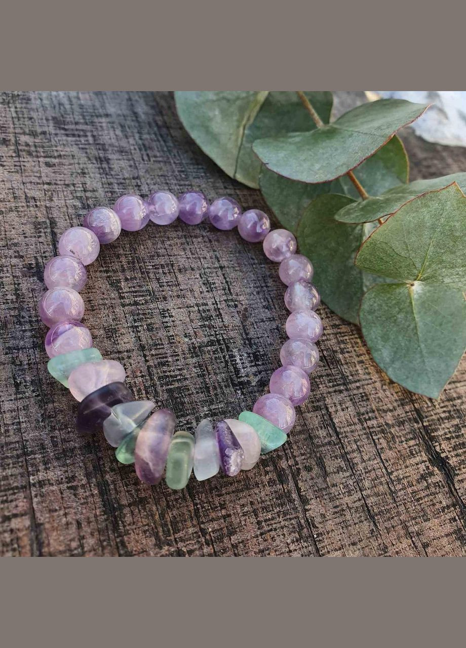 Браслет з натуральних каменів аметиста і флюарита на подарунок собі і близьким No Brand (344584826)