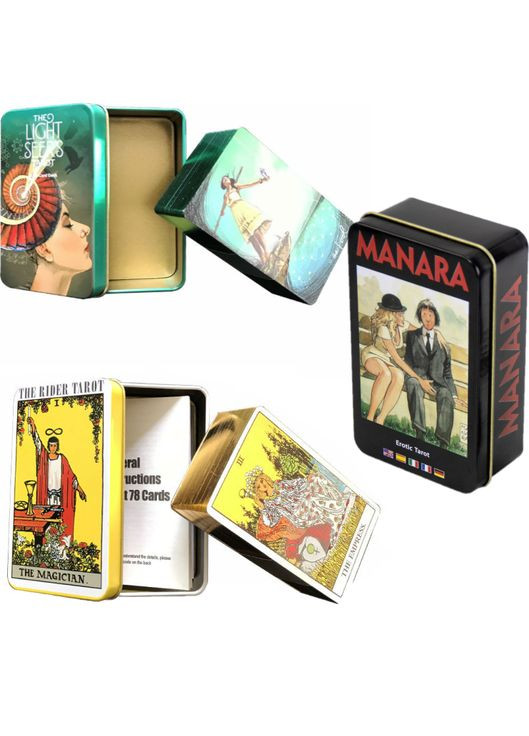 Карти Таро в жерстяній коробці, кольоровий зріз карт з напиленням No Brand (318359490)