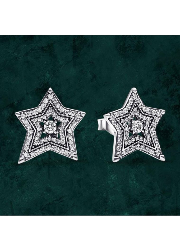 Срібні сережки "Асиметричні небесні зорі" Pandora Пандора 292415C01 No Brand (363028474)