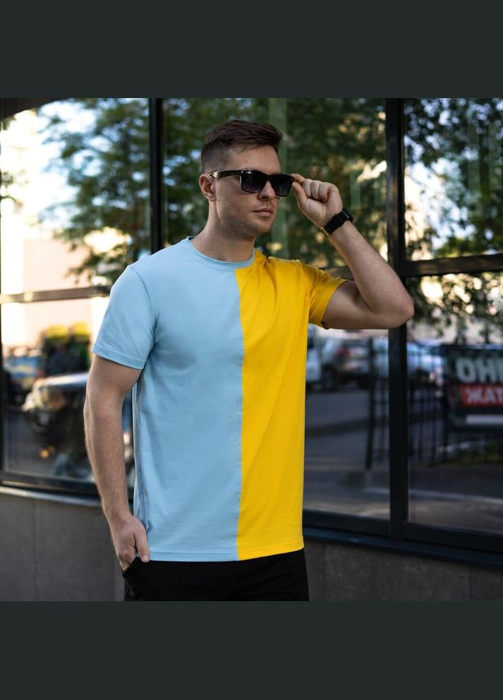 Сине-желтая стильная двухцветная футболка с коротким рукавом Vakko