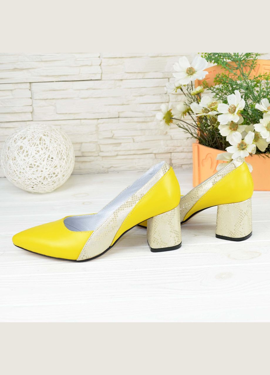 Vasha para Туфли женские кожаные на устойчивом каблуке, /питон золото. 41 размер желтый з, украина — демисезон (338794172)