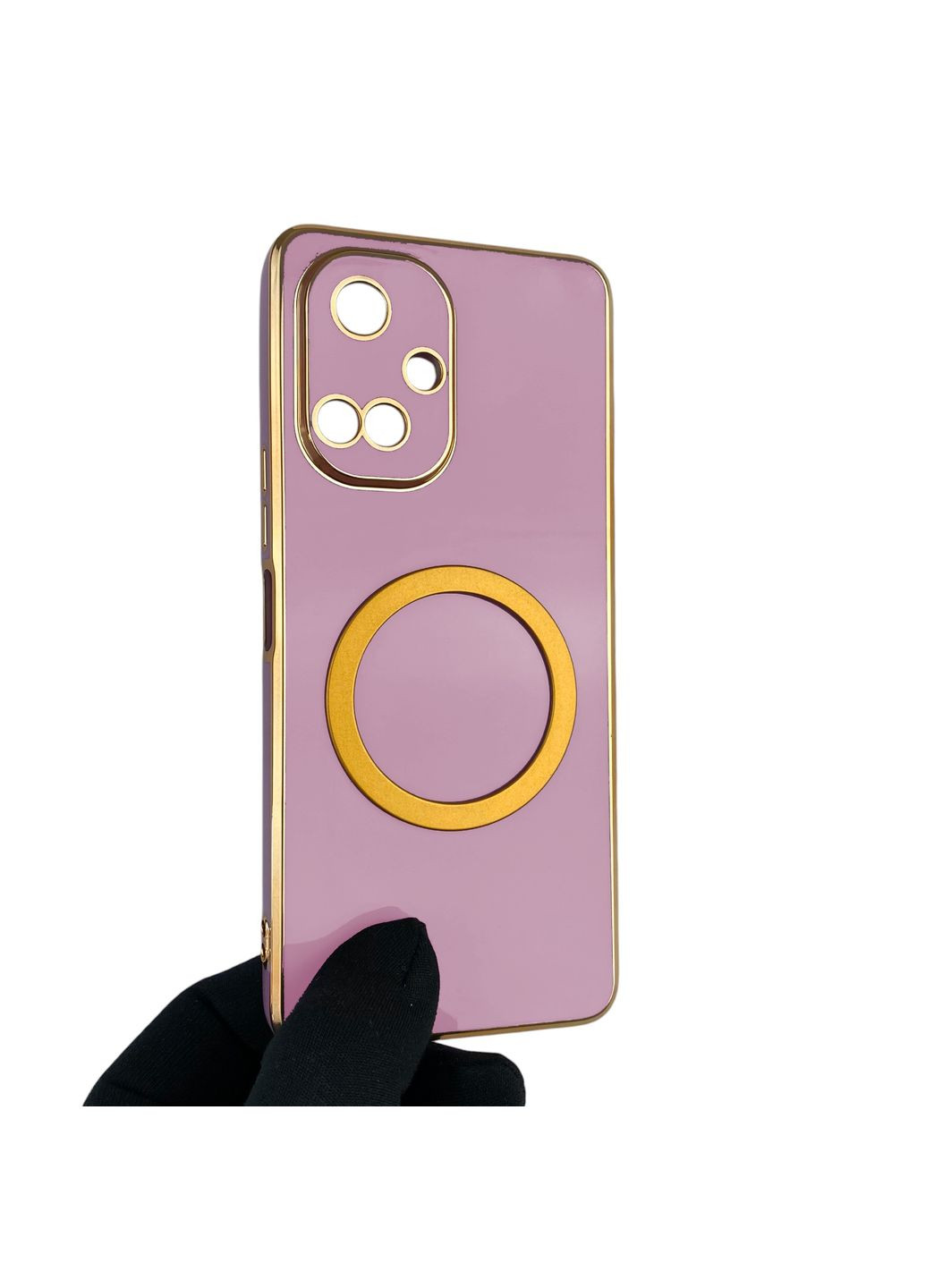 Чохол для Camon 19 (CI6n) з кільцем MagSafe із золотою окантовкою на техно камон 19 чорничний gs1 Tecno (366228319)