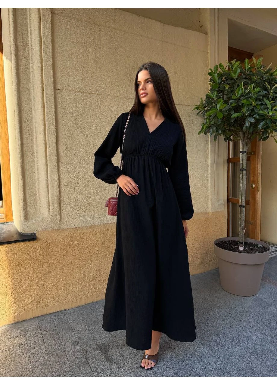 Черное платье макси из муслина Fashion