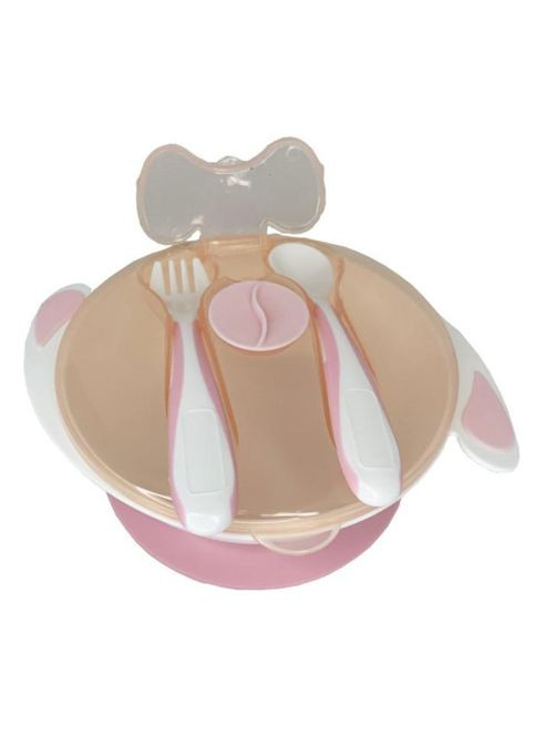 Тарілка на присосці з ложкою та виделкою MGZ-0109(Peach) 350 мл No Brand (329893428)