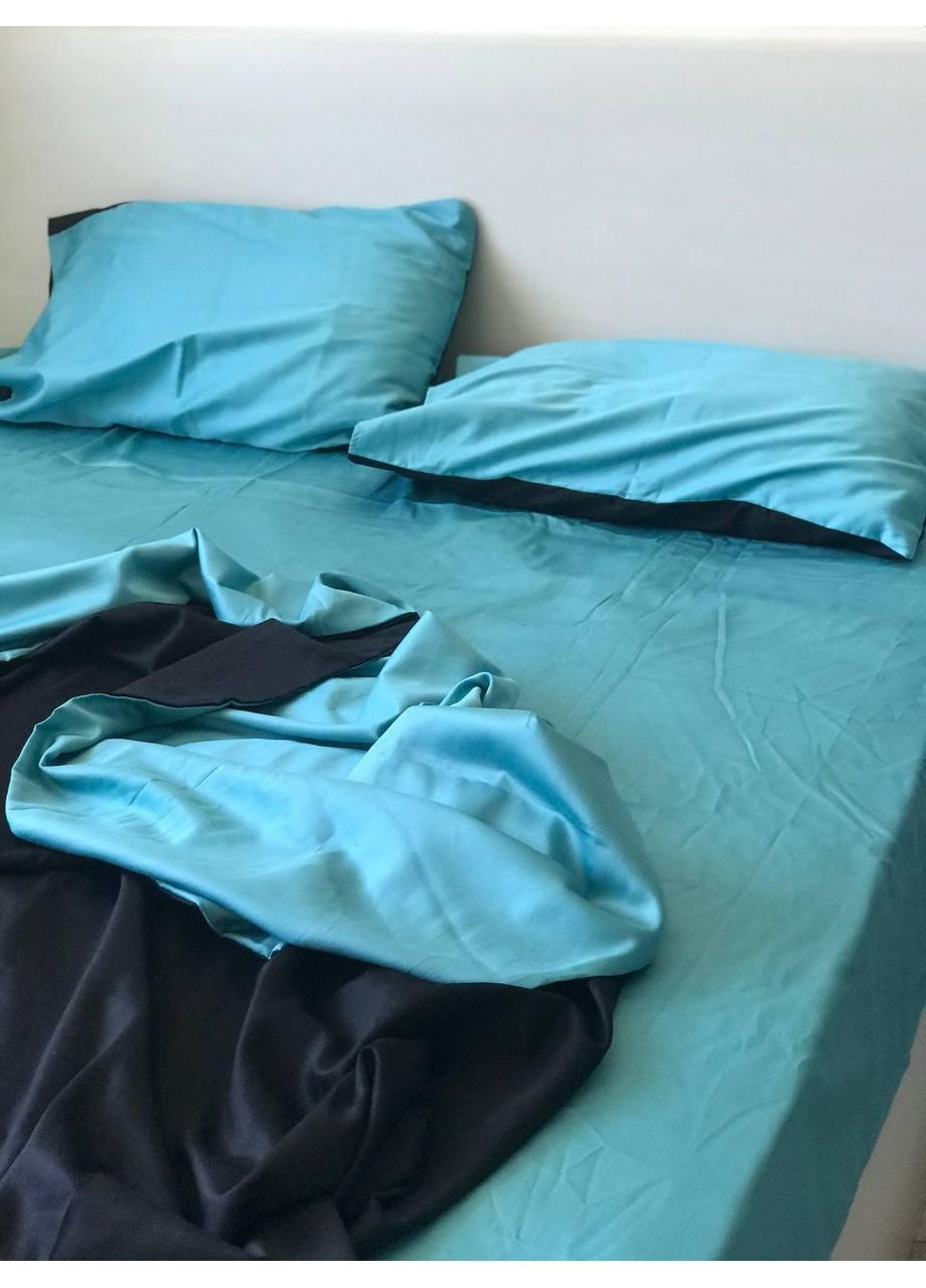 Постільна білизна Бірюза + чорний, сатин PREMIUM Евро розмір, наволочки 70/70 No Brand (363190919)