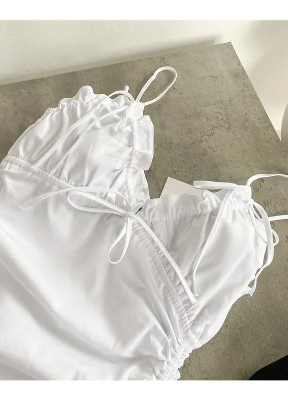 Белое габардиновое платье со сборками и завязками Zara
