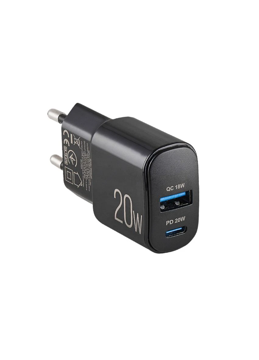 Мережевий зарядний пристрій ePower PD20W USB-C+USB-A чорний Brevia (397341610)