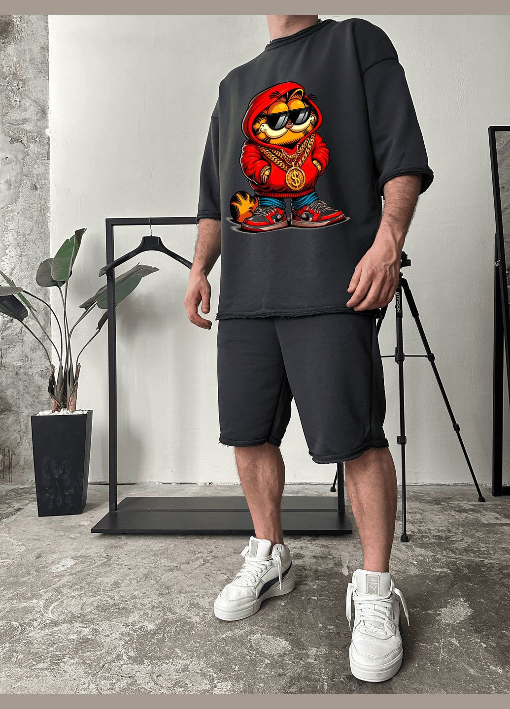 Комплект футболки и шорты черного цвета с ДТФ принтом (оверсайз) No Brand (370958189)