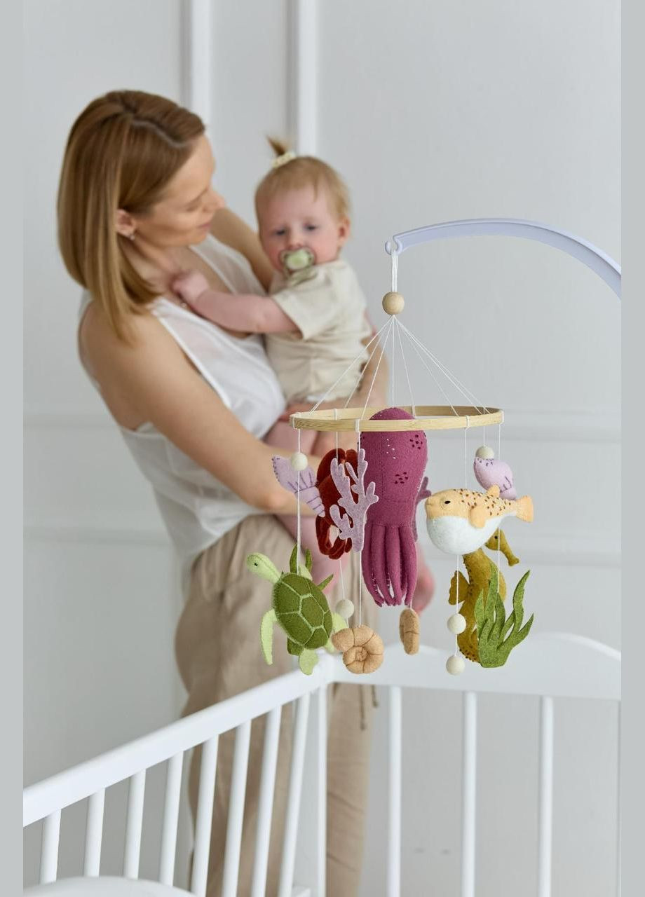 Дитячий музичний мобіль на ліжечко WoollyFox "Морський світ: восьминіг, краб, морський коник" No Brand (342758019)