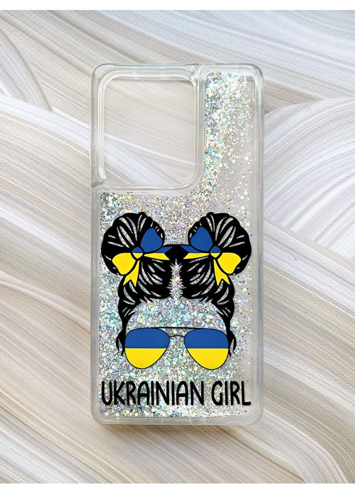 Чехол с плавающими блестками на Xiaomi Redmi Note 13 Pro 4G Серебристый Украинская девушка (принт 113) CASE CONTROL (360685775)