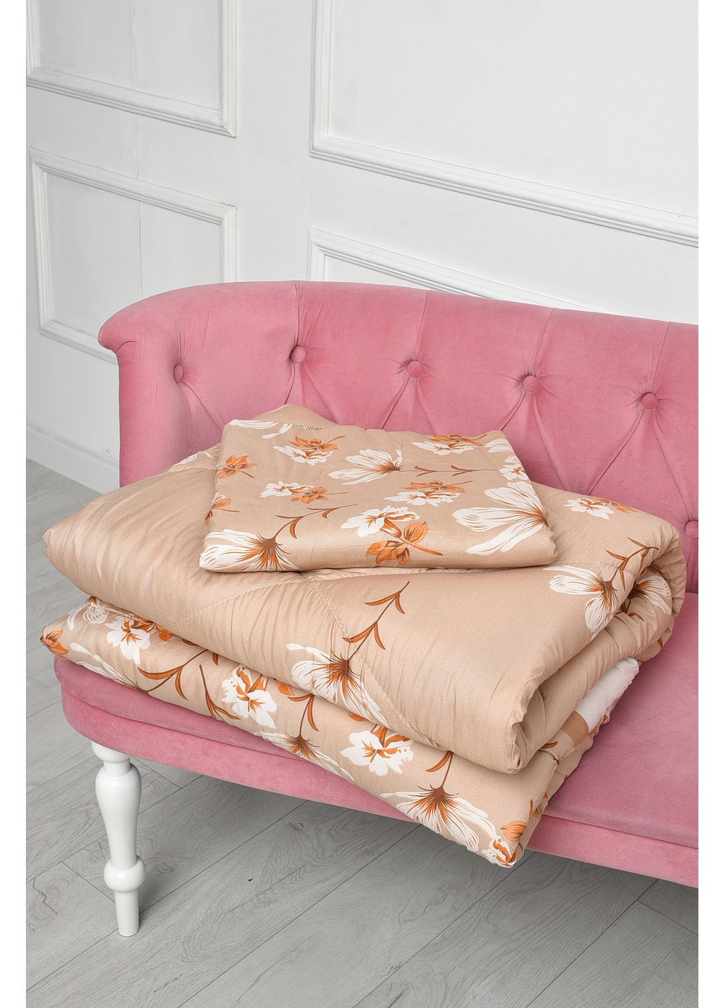 Комплект постельного белья с одеялом бежевого цвета полуторный Let's Shop (300512563)