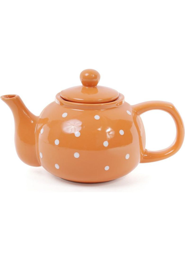 Чайник для заварювання керамічний помаранчевий 1000мл для чаю та трав Білий горошок чайник з кришкою Bona (368986255)