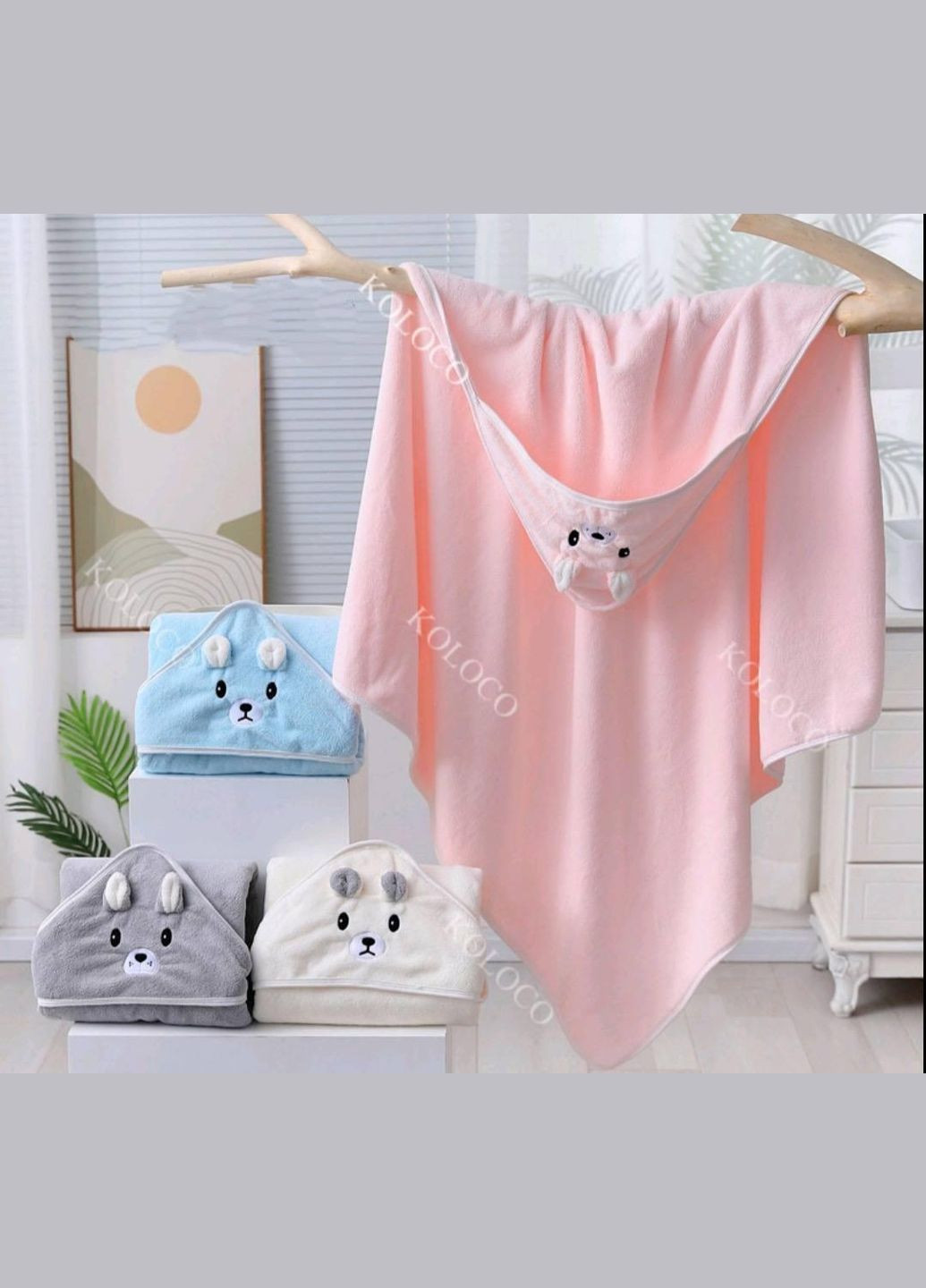 Детское полотенце уголок для купания малыша до 6 лет Полотенце для детей микрофибра (К8000-4) No Brand анималистичный голубой