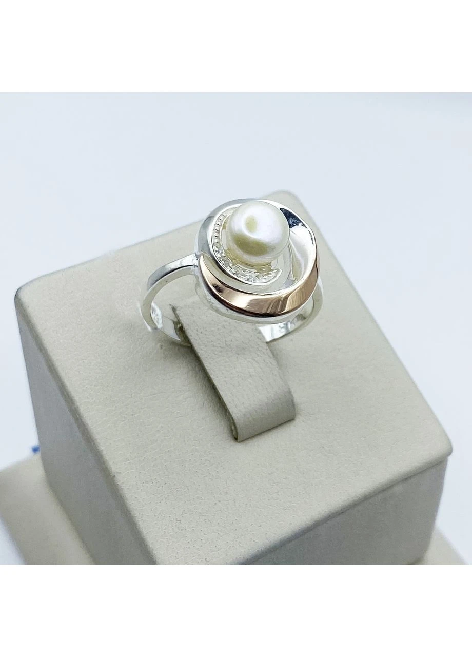 Серьги серебряные с жемчугом и золотыми пластинами 5,78 г No Brand (382675433)