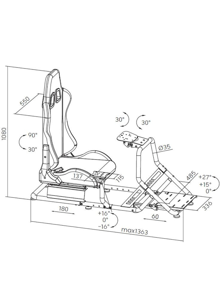Крісло ігрове RS100 із кріпленням для керма, педалей та коробки передач Black (m494458) GAMEPRO RS100 із кріпленням для керма, педалей та коробки (369026056)