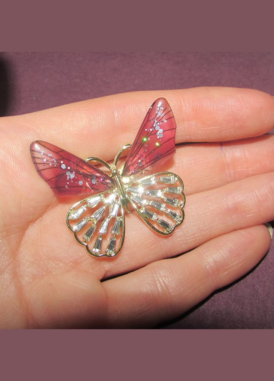 Красива малинова брошка метелик з фіанітами, 5228 Fashion Jewelry (336949769)