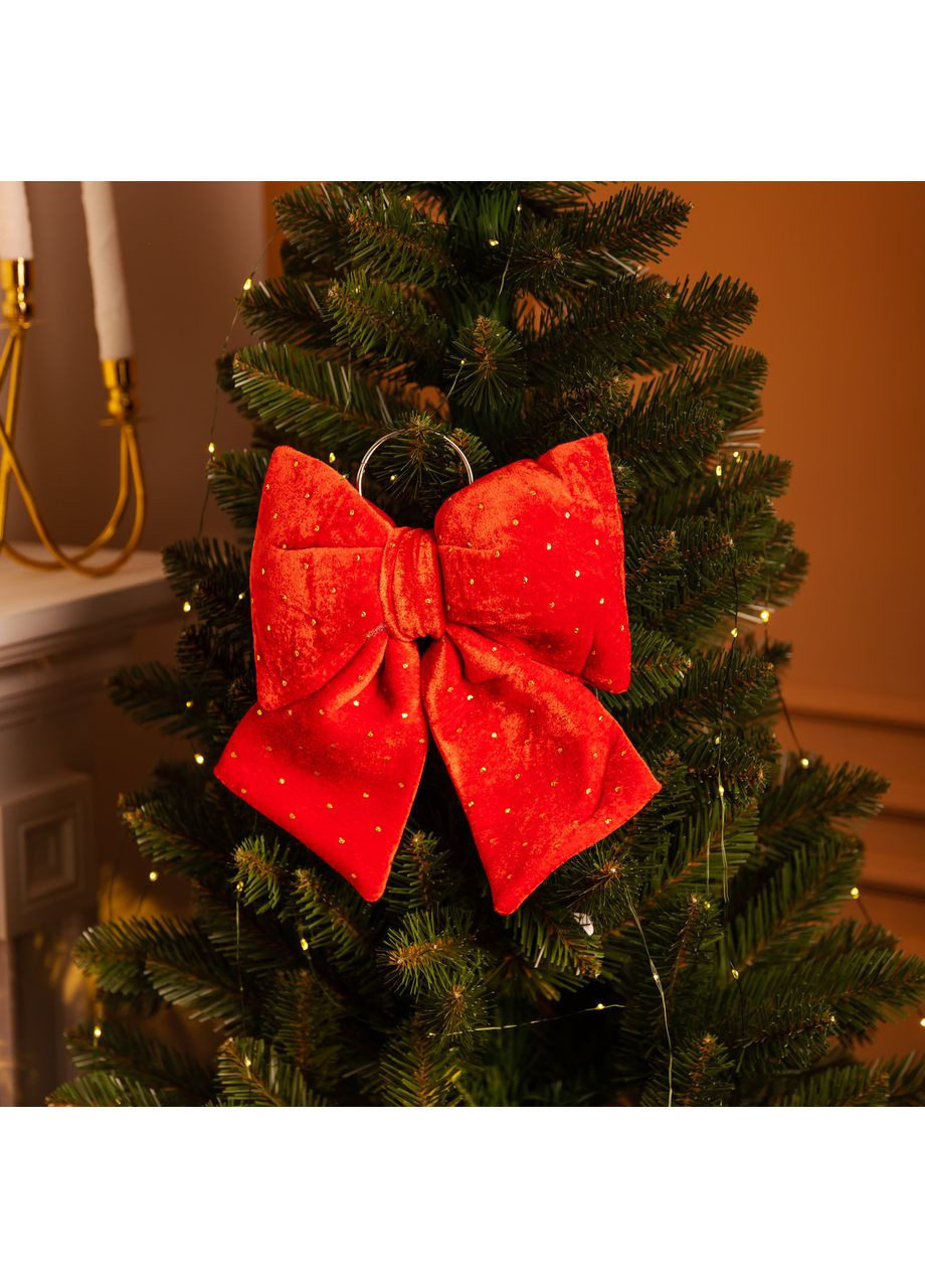 Оксамитовий бант для декору зі стразами на ялинку 25×35 (см) Червоний CR-2-8 Yiwu (370800833)