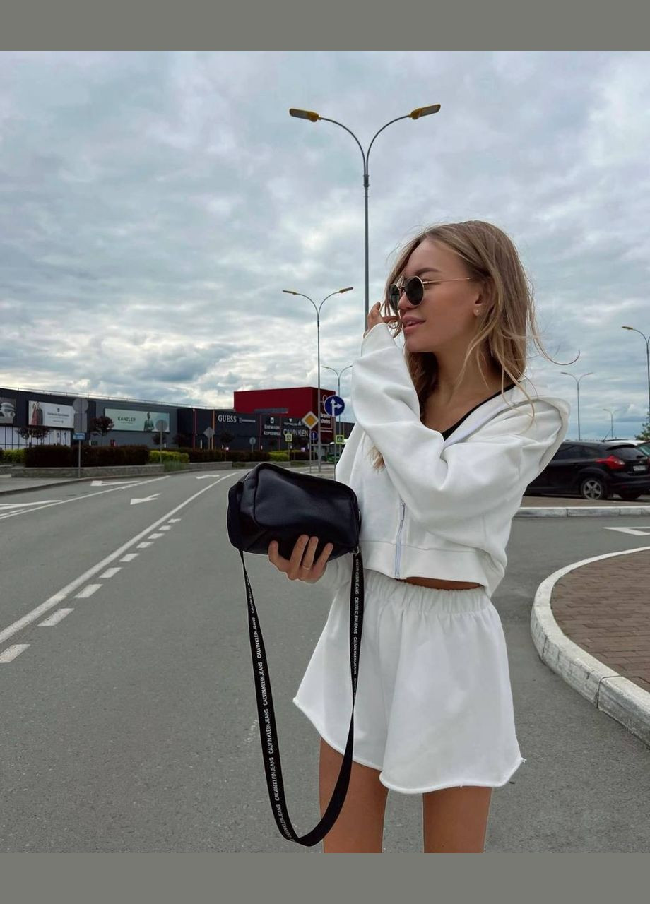 Шикарний якісний білий костюм двійка з турецької петлі пенье, стильний костюм у розмірі 42-46 (кофта+шорти) No Brand 818 (291241170)