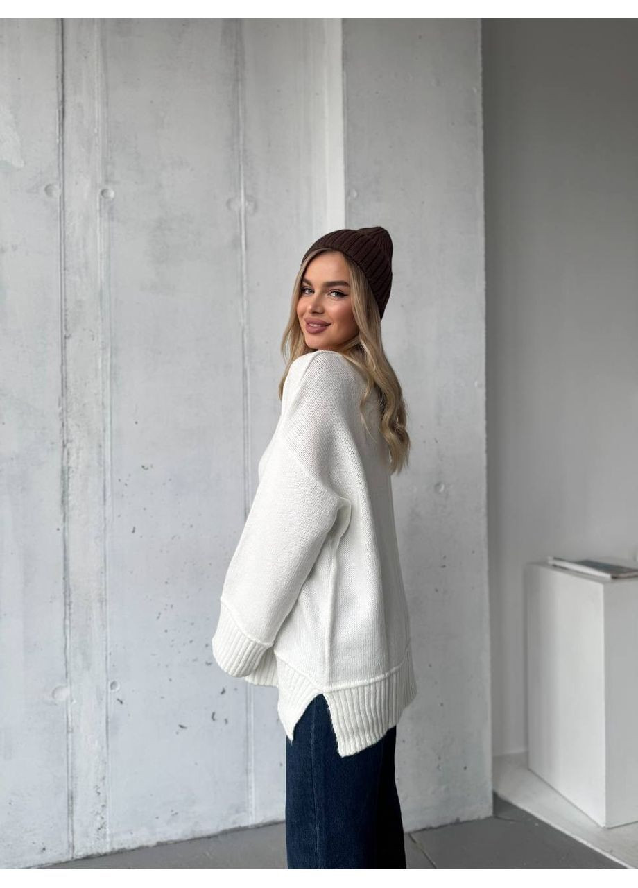 Белый демисезонный женский свитер пуловер No Brand