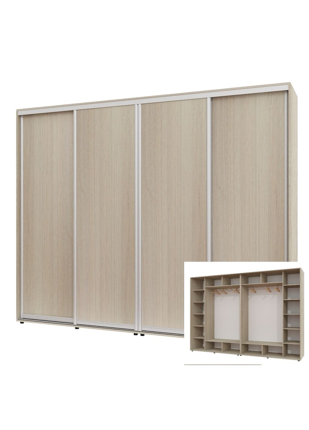 Шафа-купе чотиридверна 320*60*240 см Дуб Шамоні світлий 4 двері ДСП ШК-02 Алекса (360478333)