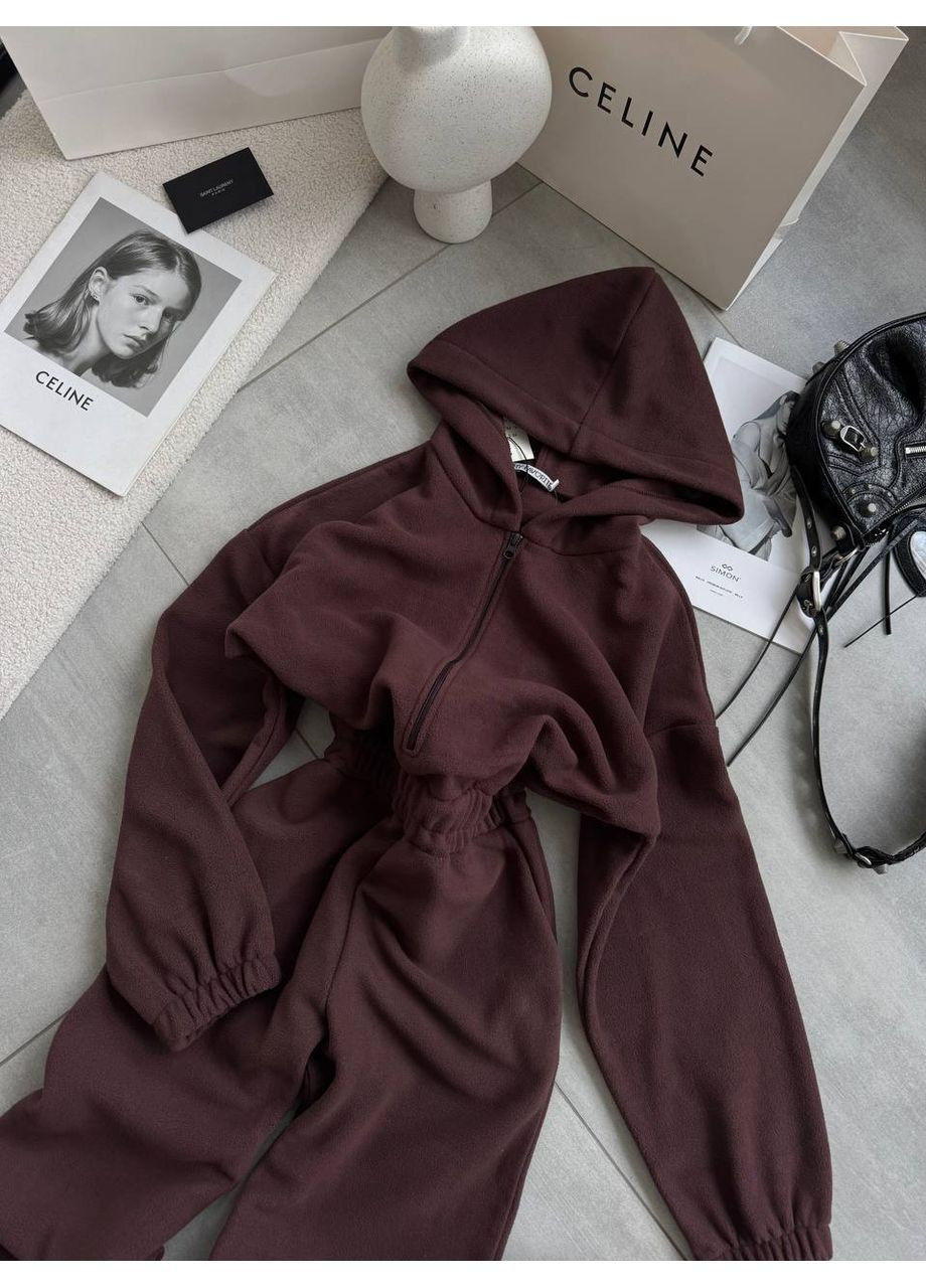 Комбінезон жіночий KaraMix комбінезон-брюки однотонний коричневий повсякденний фліс