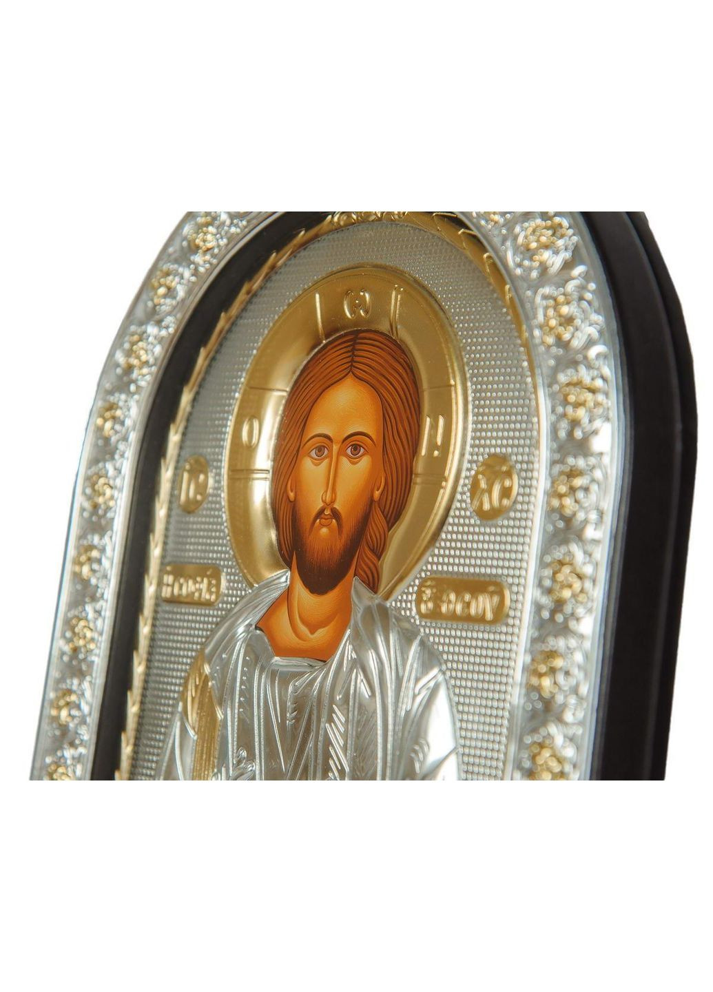 Спаситель Ісус 12х15,5см Срібна Ікона під Склом, обгорнута темною шкірою (Греція) Silver Axion (266266207)