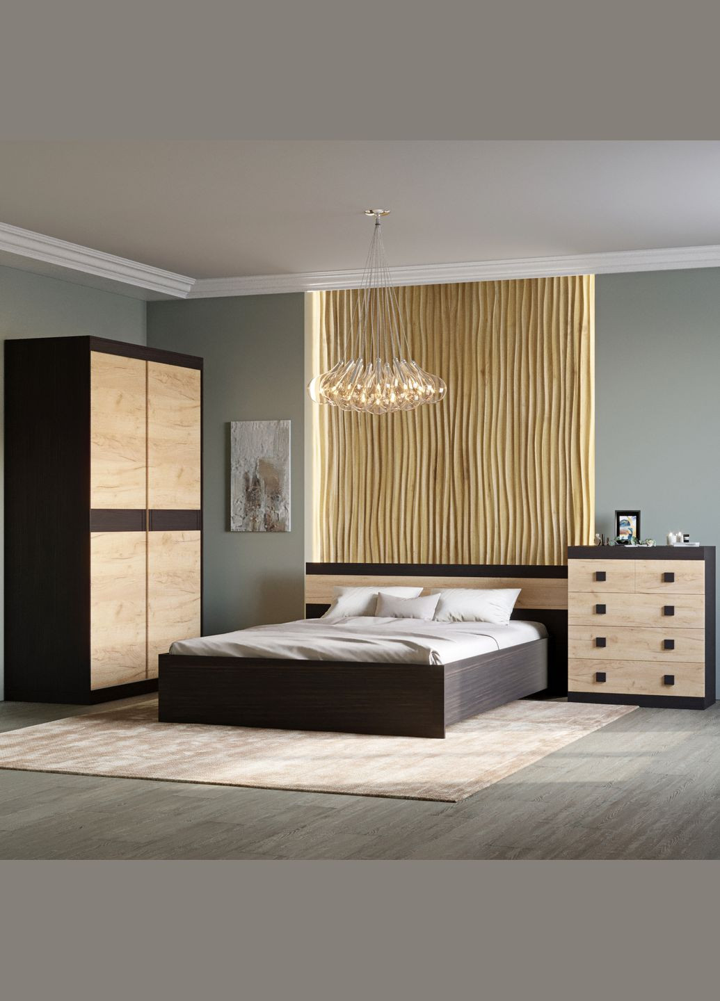 Спальня Соната Комплект 15 (модульная 3 элемента) венге темный/дуб золотой крафт (EVR-2621) Еверест (311685847)