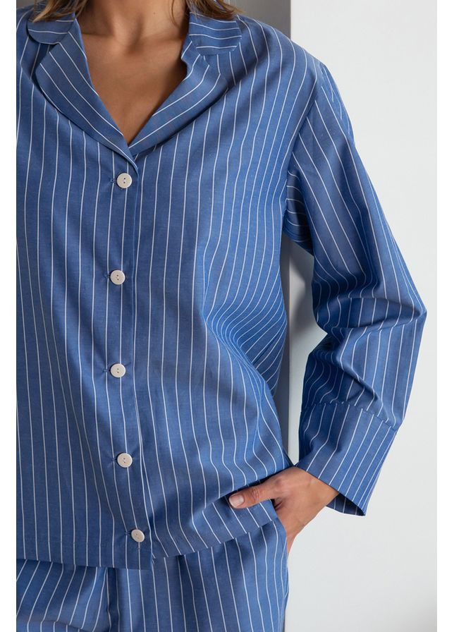 Синяя всесезон пижамный хлопковый костюм с брюками ocean strip Forly