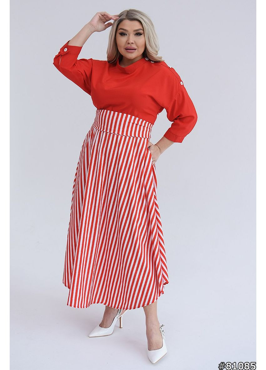 Красное праздничный, повседневный женское платье меди а-силуэт Avanti в полоску
