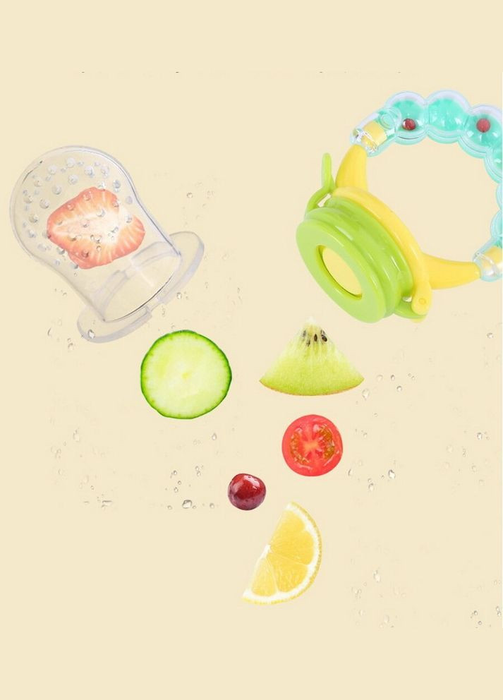 Дитячий ніблер силіконовий для першого підгодовування малюка Ніблер з брязкальцем ручкою + 3 змінних соски S, M, L Стиль 1 LELUNO (332984079)