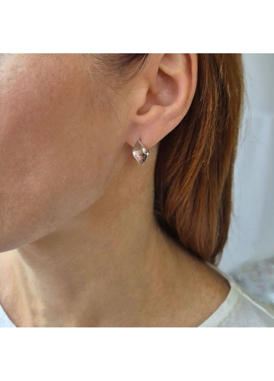 Срібні сережки без каменів Ромб срібло 925 проби Родоване 5006р 3.30г No Brand (359378340)