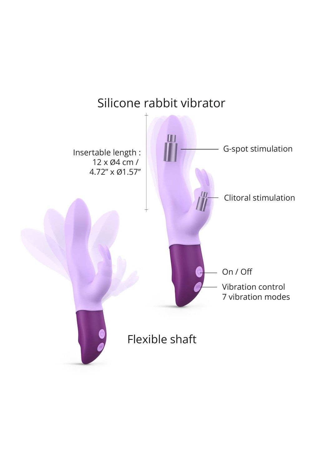 Вибратор-кролик Hello Rabbit Violet с гибким стволом и стимуляцией точки G, 2 мотора Love To Love (333332434)