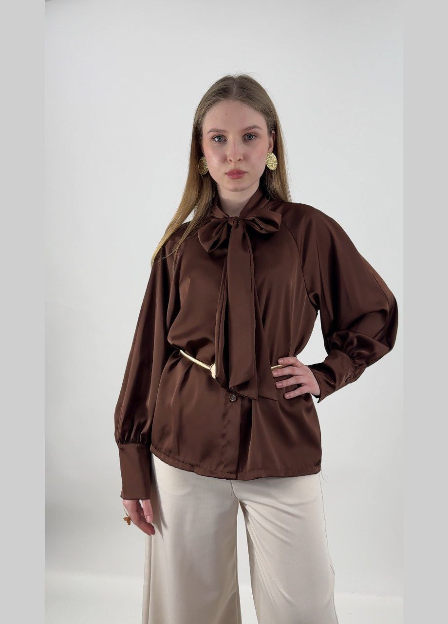 Коричнева блузка з на заязку бант My Star
