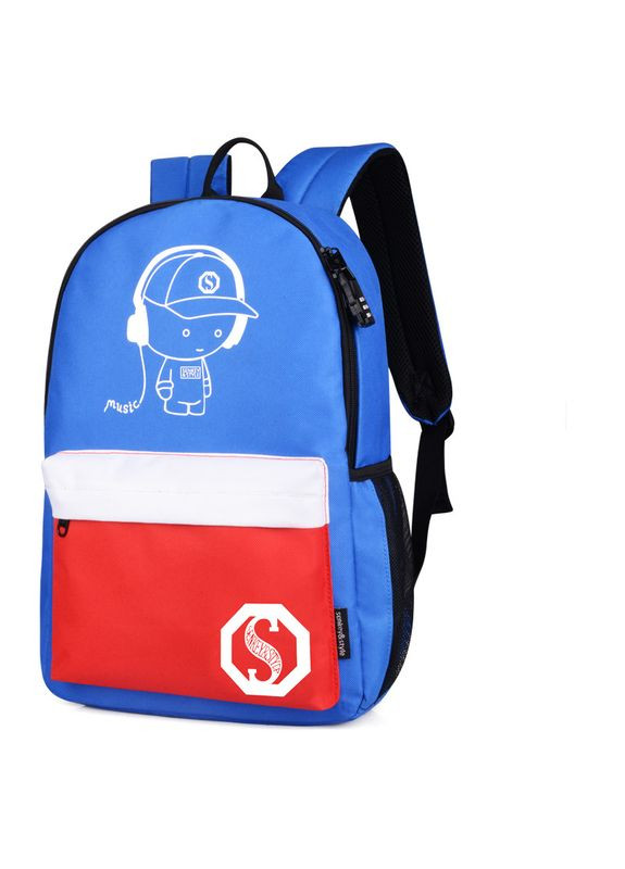Городской рюкзак Music Senkey & Style синий с красным, который светится в темноте Senkey&Style (290683383)
