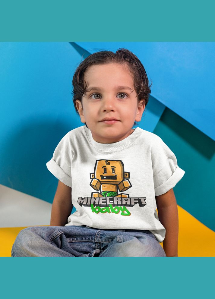 Белая демисезонная футболка белая с оригинальным принтом онлан игры minecraft "baby minecraft майнкрафт" Кавун футболка
