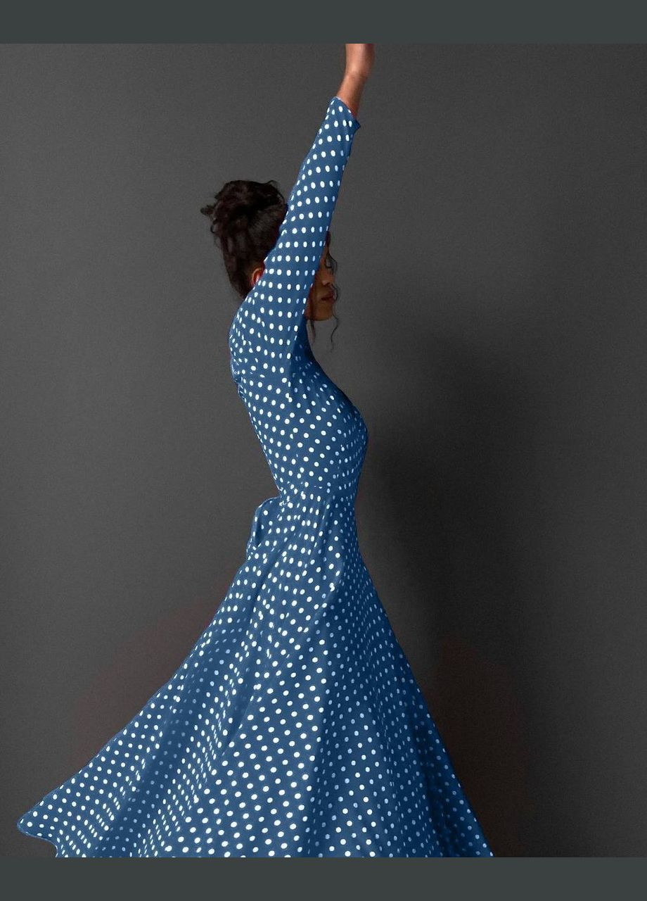 Синее повседневный платье макси на запах на запах MonCher в горошек