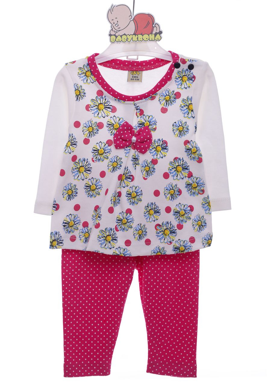Рожевий демісезонний костюм для дівчинки з довгим рукавом рожевий трикотажний ромашки 68 см (37185) BABYKROHA