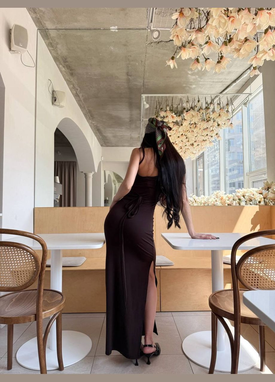 Коричневое праздничный, коктейльное, спортивное, пляжное, повседневный, откровенный платье макси с завязками Україна